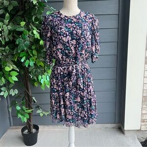 Shoshanna Carey Navy Blue Floral Puff Sleeve Dress